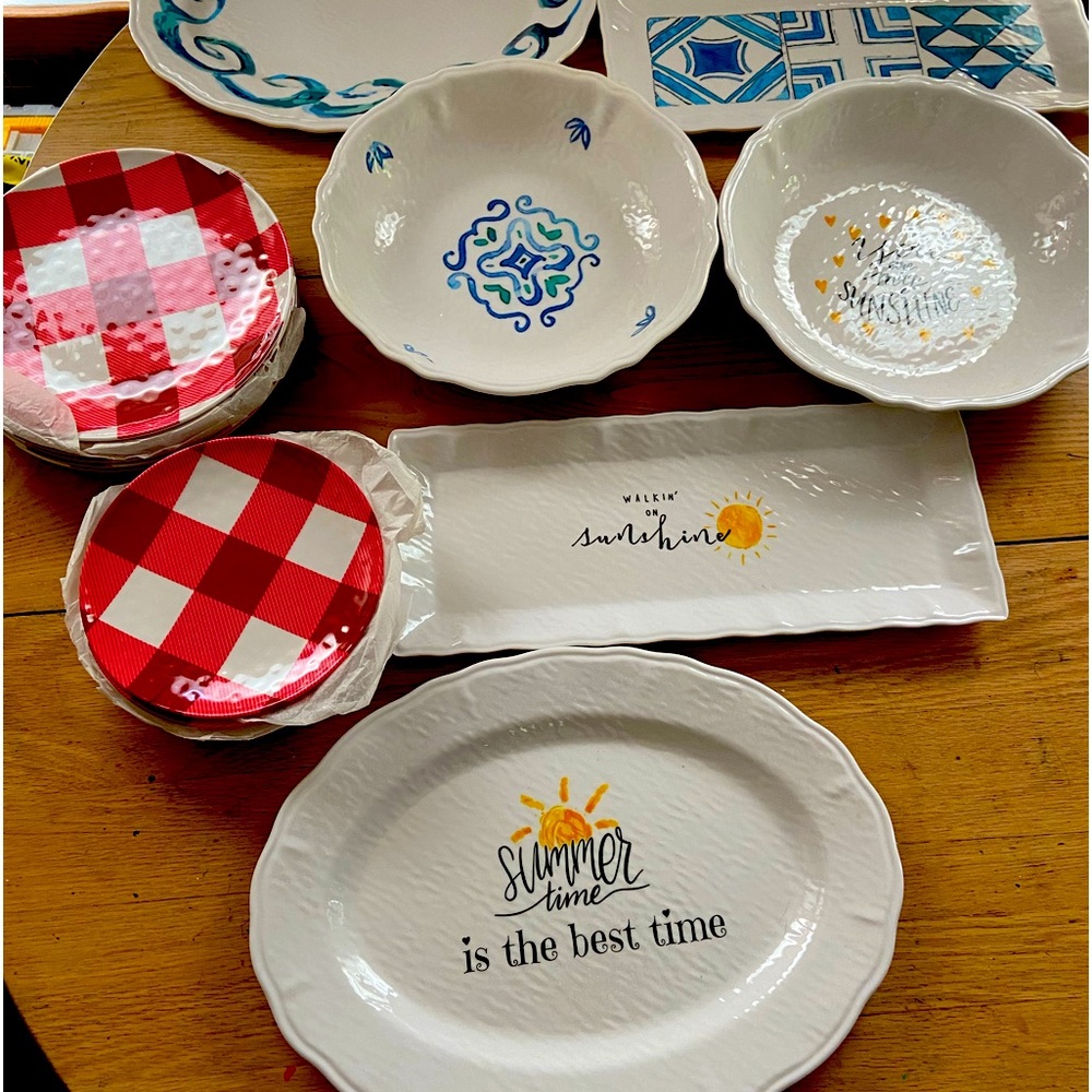 Lot of outdoor dishes.